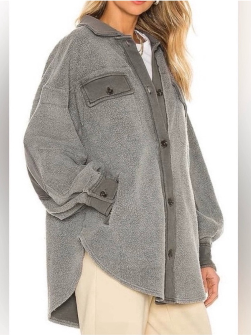 Free People Ruby Jacket Oversized Sweater Button Down Grey XL $128